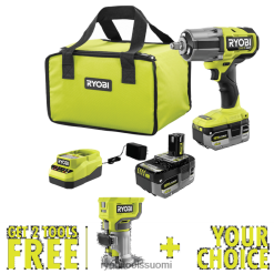 RYOBI 18v one+ hp harjaton 4-moodi 1/2 iskevä momenttiavainsarja ilmaisella 18v one+ kompaktilla reitittimellä ja vapaalla valinnaisella työkalulla 222244 sähkötyökalut
