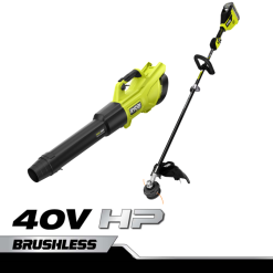 RYOBI 40v hp harjaton 600 cfm whisper-sarjan puhallin ja 15 hiilikuituinen trimmerin yhdistelmäsarja 22224418 ulkona
